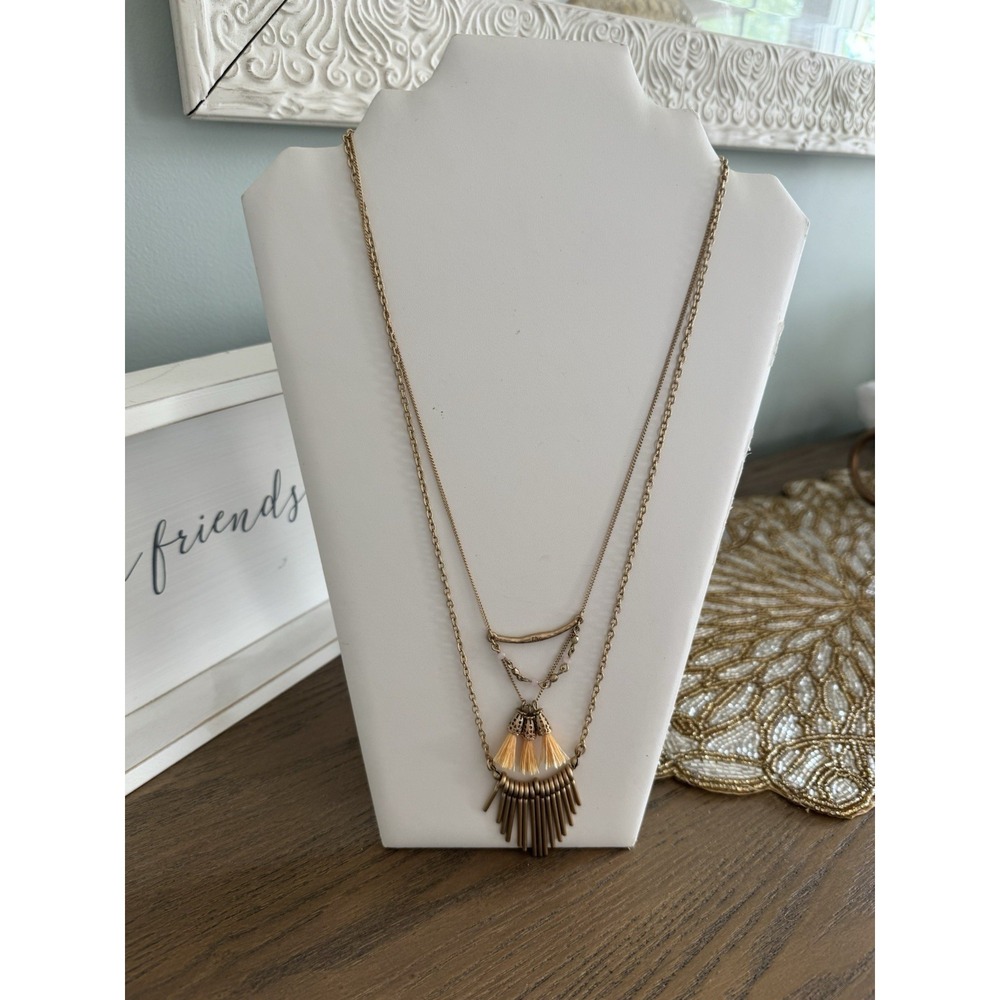 Fibi & Clo Gold Tone Double Layer Tassel Necklace 32" Chain